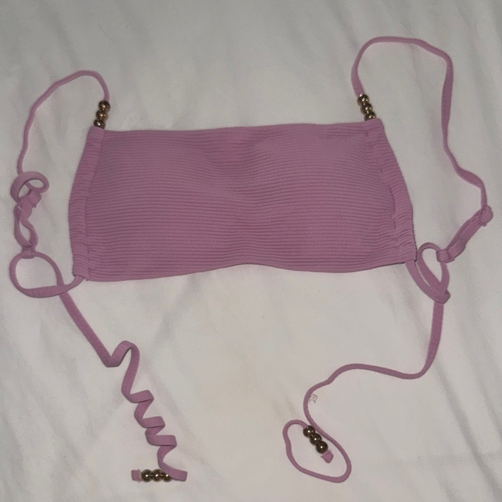 Aerie Lilac Ribbed Bandeau Top with Adjustable Ties